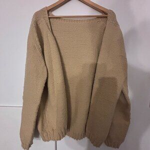 Vintage Handmade Wool Cardigan Womens Medium Beige Chunky Knit Cottagecore